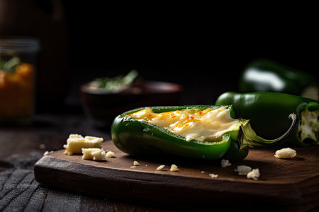 jalapeno pepper roasted and served as a snack with cheese, created with generative aiの素材
