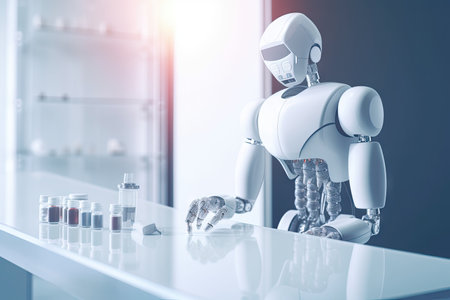 robot attending a meeting on the development of new drugs and treatments, created with generative aiの素材