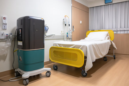 air purifier installed in hospital room, providing clean air for patients, created with generative aiの素材