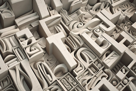 close-up of geometric typeface, with each letterform and shape visible, created with generative aiの素材