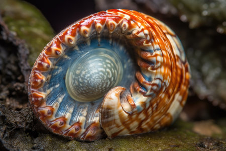 close-up of shell with intricate patterns and colors, created with generative aiの素材