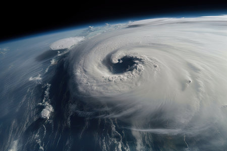 close-up of cyclone, showing its powerful and destructive force, created with generative aiの素材