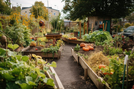 gardening in community garden with diverse selection of plants, created with generative aiの素材
