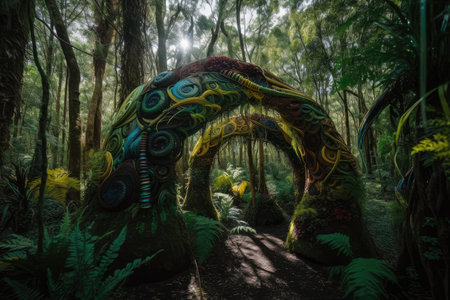 hallucinogenic plant-inspired art installation in natural setting, created with generative aiの素材