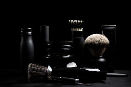 grooming supplies on a black background, for modern and sleek look, created with generative aiの素材
