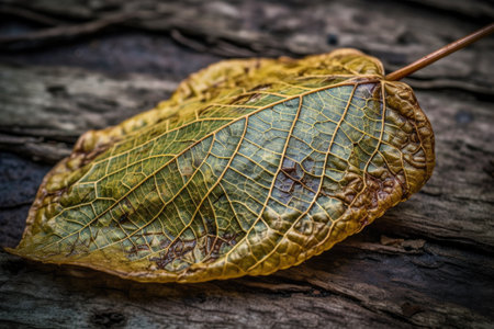 fallen leaf with intricate veins and texture, created with generative aiの素材