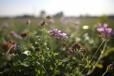 genetically modified plant growing in field of wildflowers, created with generative aiの素材