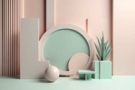 minimalist composition with geometric shapes and soft colors, created with generative aiの素材