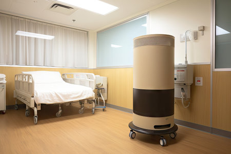 air purifier in hospital room, providing clean air for patients, created with generative aiの素材