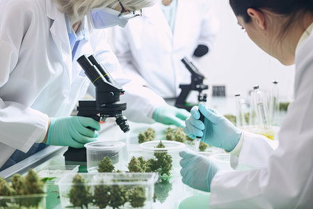 medical marijuana study in laboratory setting, with scientists working on various projects, created with generative aiの素材
