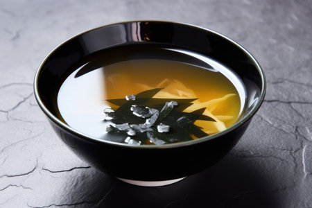 simple broth, with seaweed, bamboo shoots and sesame seeds, created with generative aiの素材