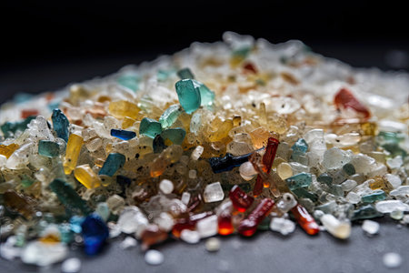 close-up of microplastic, with visible details of its surface, created with generative aiの素材