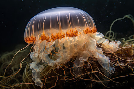 close-up of jellyfish and its delicate tentacles, created with generative aiの素材