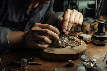 jewelry maker using a variety of tools and materials to create intricate pieces, created with generative aiの素材