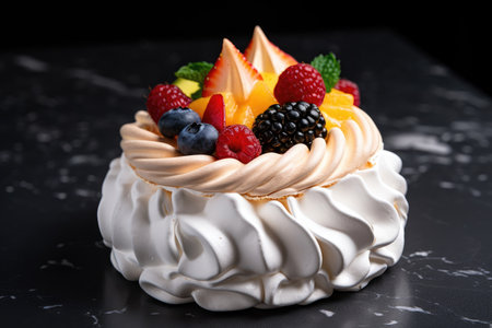 white and fluffy meringue, topped with sweet fruity flavor combinations, created with generative aiの素材
