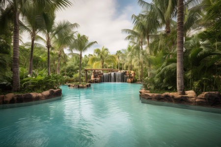 majestic oasis with towering palm trees and crystal-clear pools, created with generative aiの素材