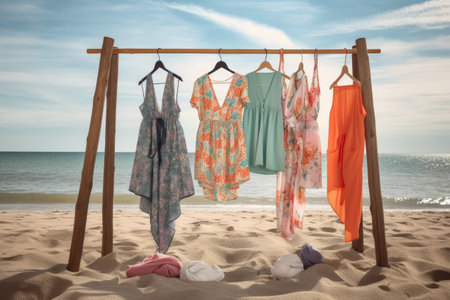 beachwear collection, showcasing mix of bikinis, one-pieces and cover-ups, created with generative aiの素材