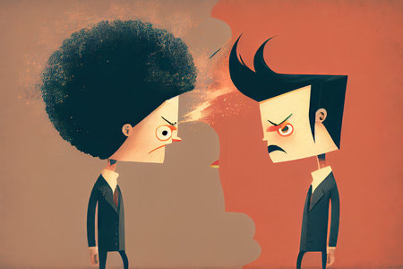 person, who is arguing with themselves and cant make their mind up, in illustration, created with generative aiの素材