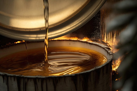 close-up of maple sap evaporator, with steam rising and dripping down the sides, created with generative aiの素材