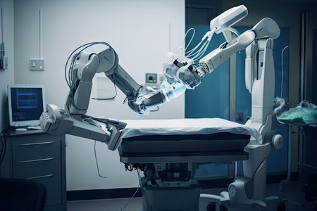 robot performing on patient, wielding precise surgical instruments, created with generative aiの素材
