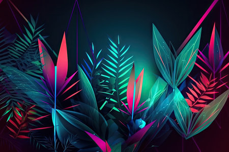 abstract neon plant background with modern, geometric shapes, created with generative aiの素材
