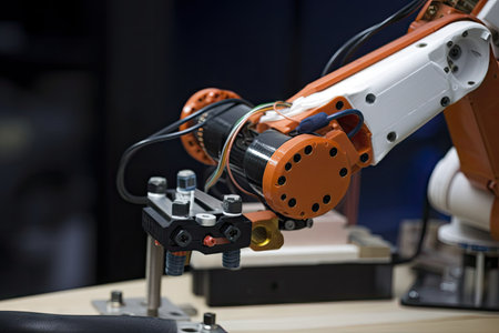 close-up of robot arm, with tools and parts visible, created with generative aiの素材