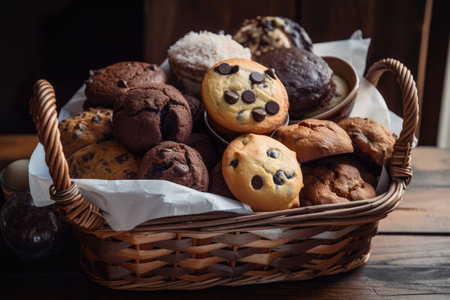 basket of gluten-free and vegan muffins, cupcakes, and cookies, created with generative aiの素材