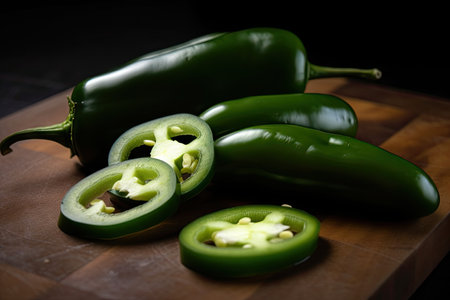 fresh jalapeno, sliced and ready for use in cooking or baking, created with generative aiの素材