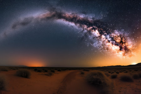 night sky over vast desert, with the milky way shining brightly, created with generative aiの素材