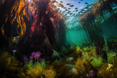 kelp forest in full bloom, with vibrant colors and textures, created with generative aiの素材