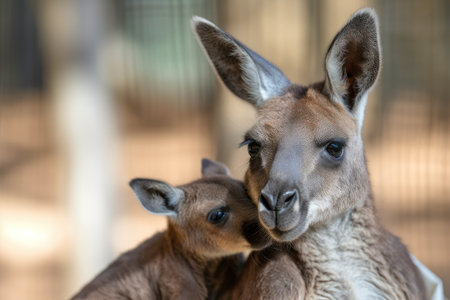 portrait of kangaroo mother cradling its young in the pouch, created with generative aiの素材