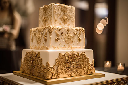 refined and elegant cake, with intricate designs and details, created with generative aiの素材