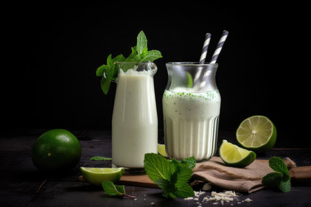 refreshing milkshake with hints of mint and lime, created with generative aiの素材