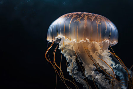 close-up of a jellyfishs translucent and delicate tentacles, created with generative aiの素材