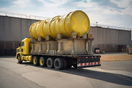 nuclear waste being transported by truck to storage facility, created with generative aiの素材