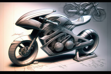 motorcycle design pencil sketch rendering of sleek, modern motorcycle with futuristic touches, created with generative aiの素材