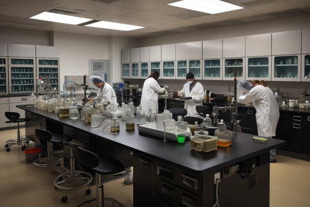 a laboratory, with researchers conducting medical marijuana studies and experiments, created with generative aiの素材