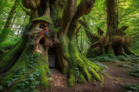 magical forest, with fairytale trees and enchanted creatures, created with generative aiの素材