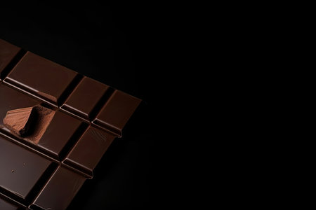 chocolate bar on black background with copy space for your own advertisement, created with generative aiの素材