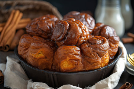 gluten-free and vegan monkey bread, baked into individual rolls with cinnamon swirl, created with generative aiの素材