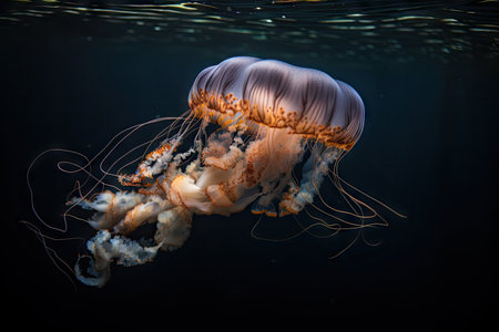 jellyfish in motion, swimming through the water, created with generative aiの素材