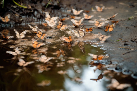 puddle of butterflies, each one fluttering its wings, created with generative aiの素材