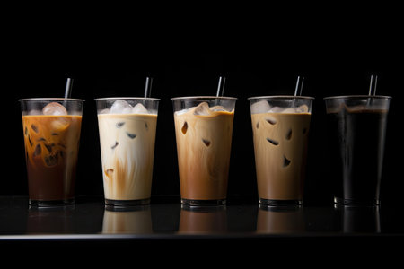 iced coffee latte artfully decorated with swirls and drizzle, created with generative aiの素材