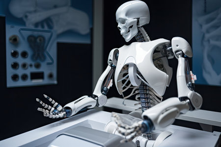 medical robot performing on patient, with view of human anatomy visible, created with generative aiの素材