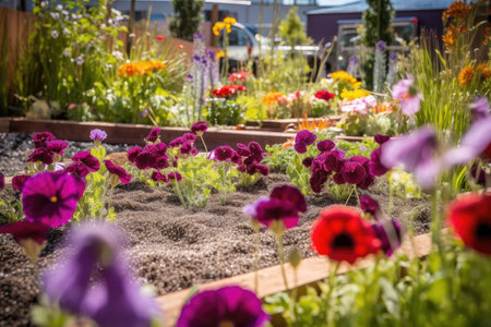 close-up of vibrant spring garden, bursting with new life, created with generative aiの素材