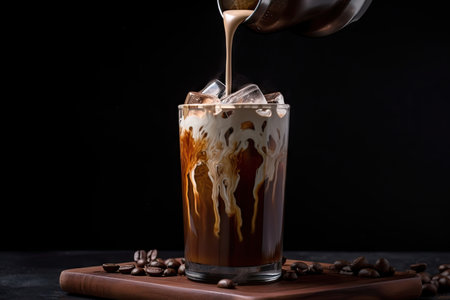 drizzle of chocolate sauce on iced coffee latte, created with generative aiの素材