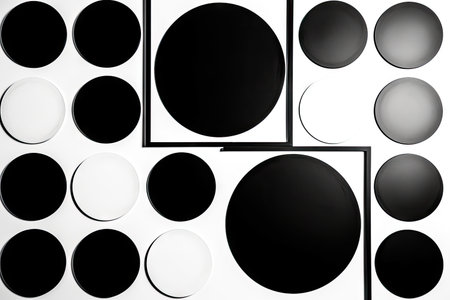 minimalist composition of circles and squares, creating a balanced and harmonious whole, created with generative aiの素材