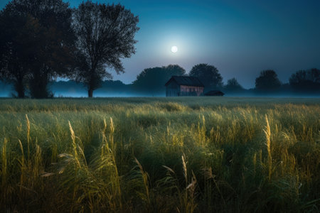 magical moonlit night with a harvest moon casting its glow on the fields, created with generative aiの素材