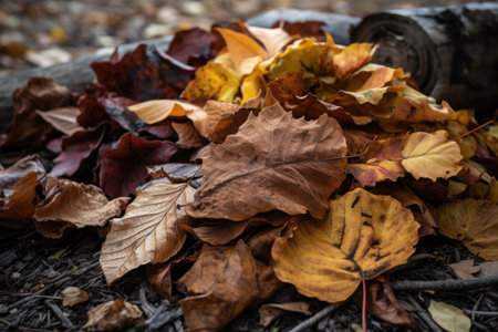 stack of fallen leaves with different shapes and sizes, created with generative aiの素材