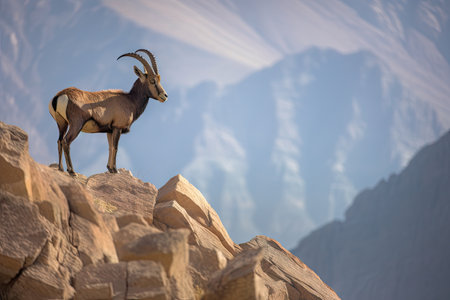 majestic ibex surveying the landscape from its lofty perch, created with generative aiの素材
